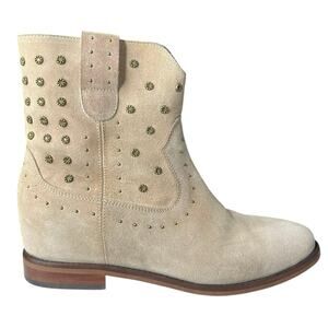 Kanna Women’s Nixie Tan Suede Studded Ankle Boot Size 39 US 8